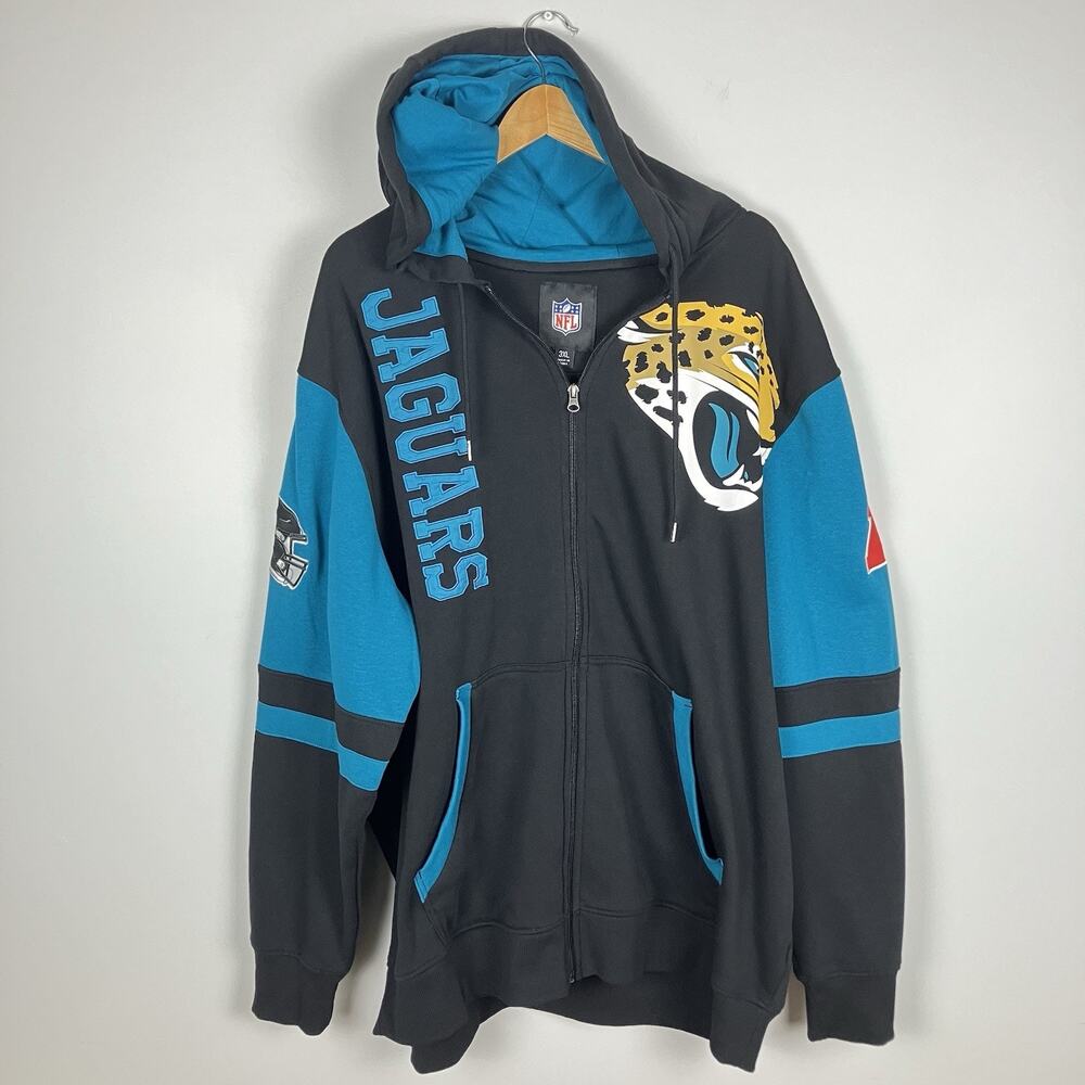 Jacksonville Jaguars Full Zip Hoodie Mens 3XL NFL Embroidered Black Teal - Picture 14 of 14